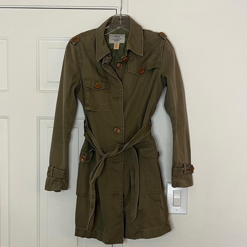 Levi's Women's Khaki Green Belted Trench Coat with Button Accents